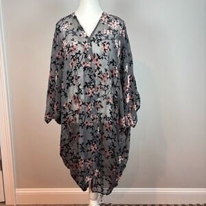 Shophearts Luxe Sheer Burntout velvet Grey Floral Kimono sz Small Whimsical Boho